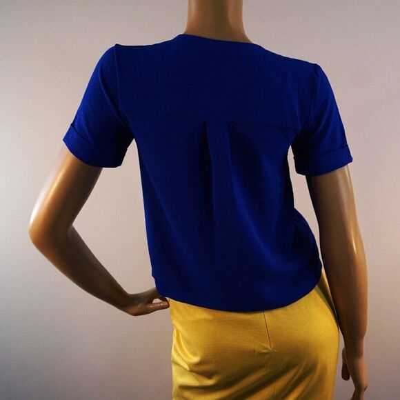 Monteau Los Angeles Womens Blouse Size S Royal Blue V Neck Buttoned Top - Picture 7 of 10
